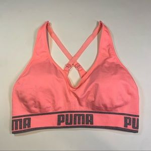 Med. Puma light pink X back sports bra